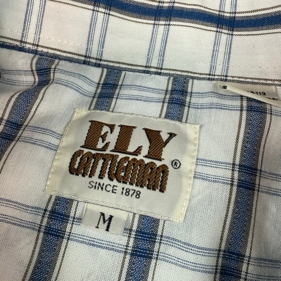 Ely Cattleman Men's Plaid Pearl Snap Western Shirts Size M Blue White - Picture 4 of 16
